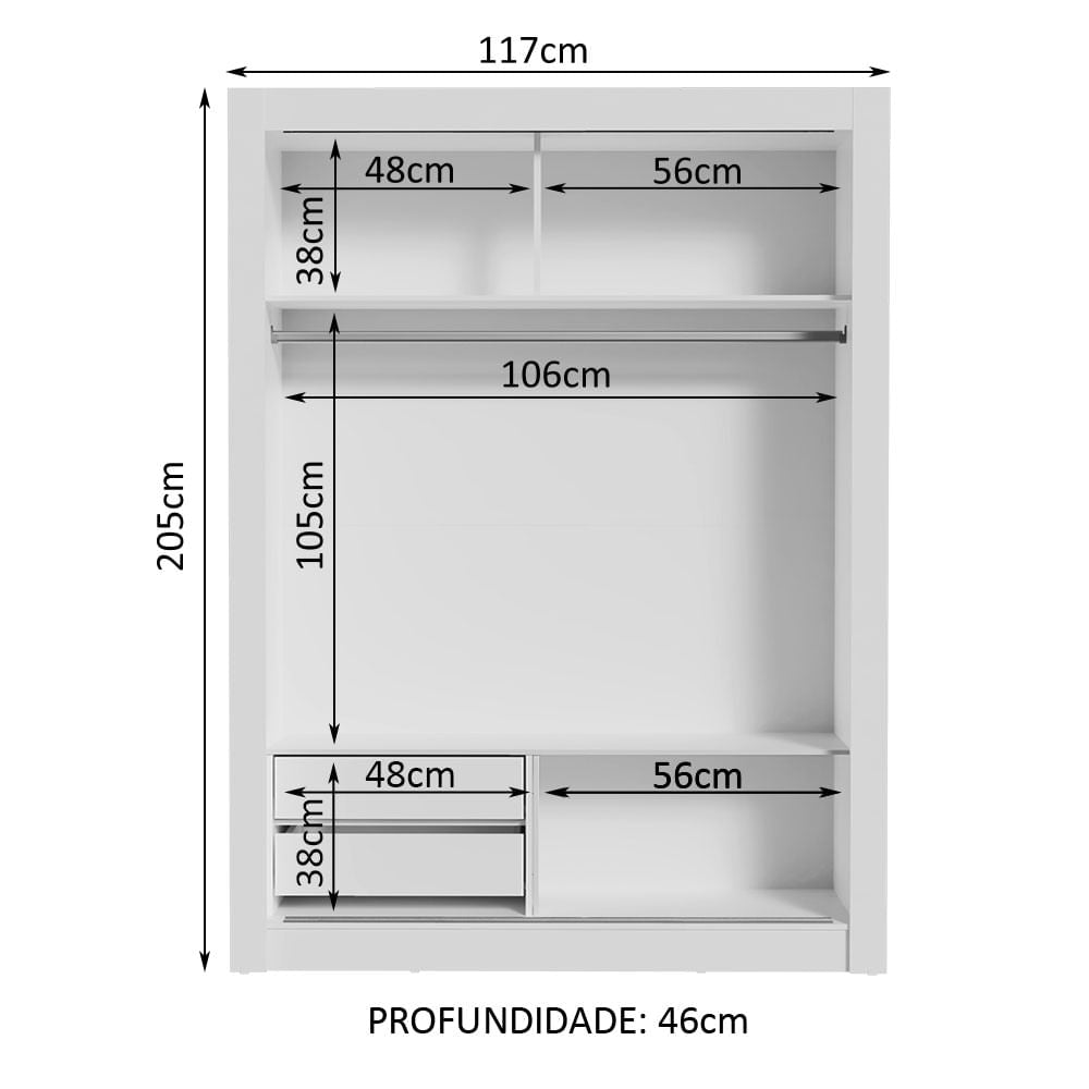 Guarda-Roupa Infantil Madesa Bento 2 Portas de Correr 2 Gavetas Branco