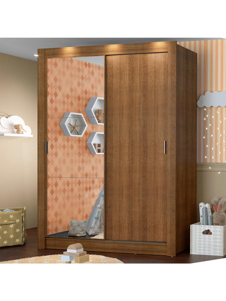 Guarda-Roupa Infantil Madesa Enzo 2 Portas de Correr com Espelho Rustic