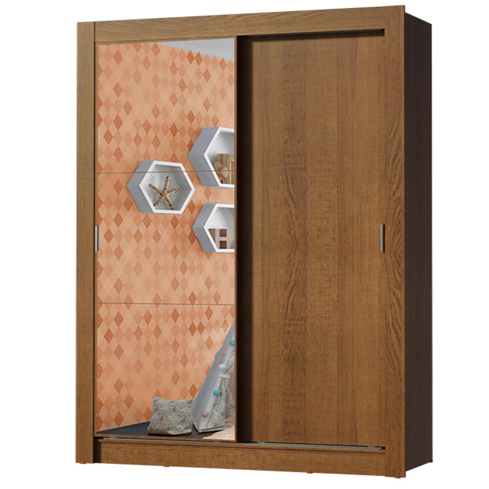 Guarda-Roupa Infantil Madesa Enzo 2 Portas de Correr com Espelho Rustic - Rustic