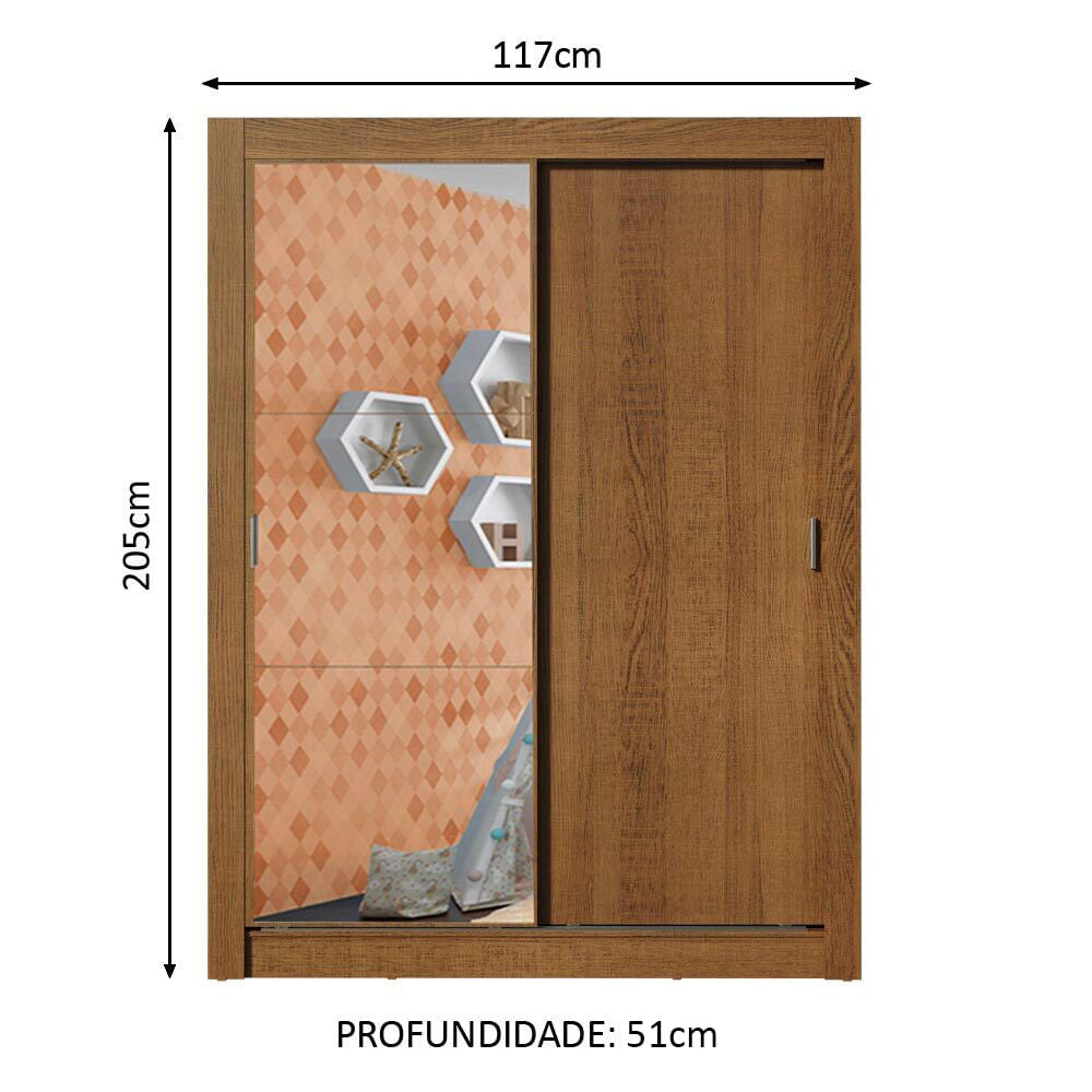 Guarda-Roupa Infantil Madesa Enzo 2 Portas de Correr com Espelho Rustic