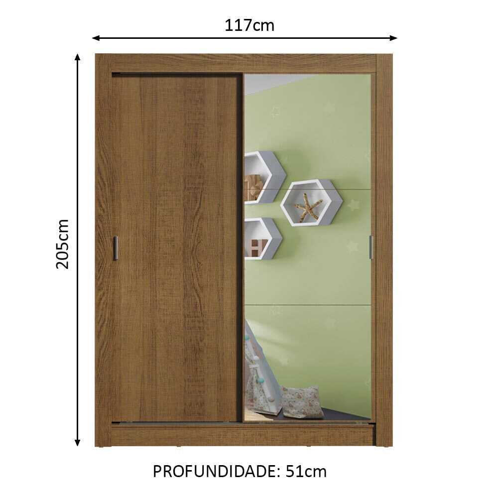 Guarda-Roupa Infantil Madesa Bento 2 Portas de Correr com Espelho 2 Gavetas Rustic