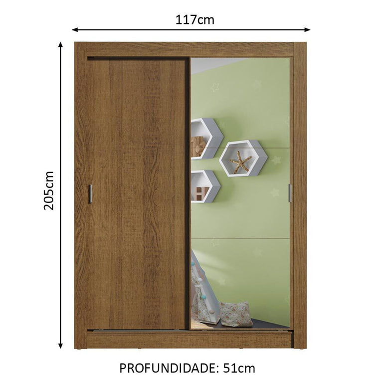 Guarda-Roupa Infantil Madesa Bento 2 Portas de Correr com Espelho 2 Gavetas Rustic