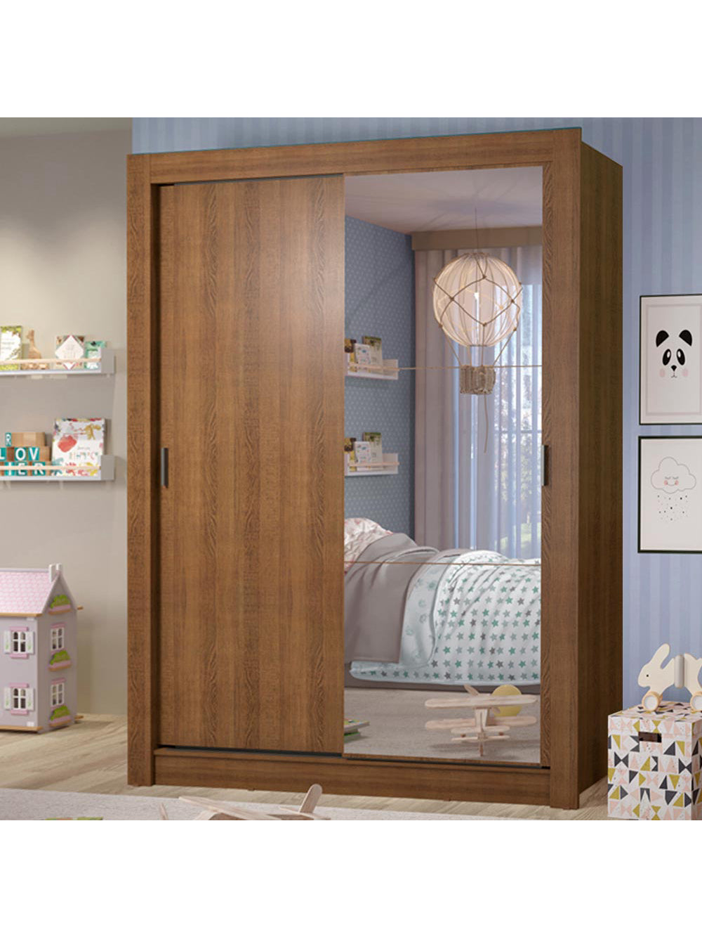 Guarda-Roupa Infantil Madesa Theo 2 Portas de Correr com Espelho 4 Gavetas Rustic - Rustic