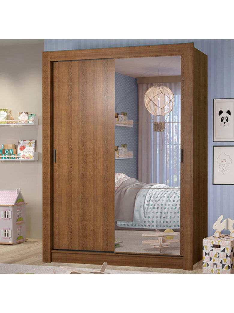 Guarda-Roupa Infantil Madesa Theo 2 Portas de Correr com Espelho 4 Gavetas Rustic