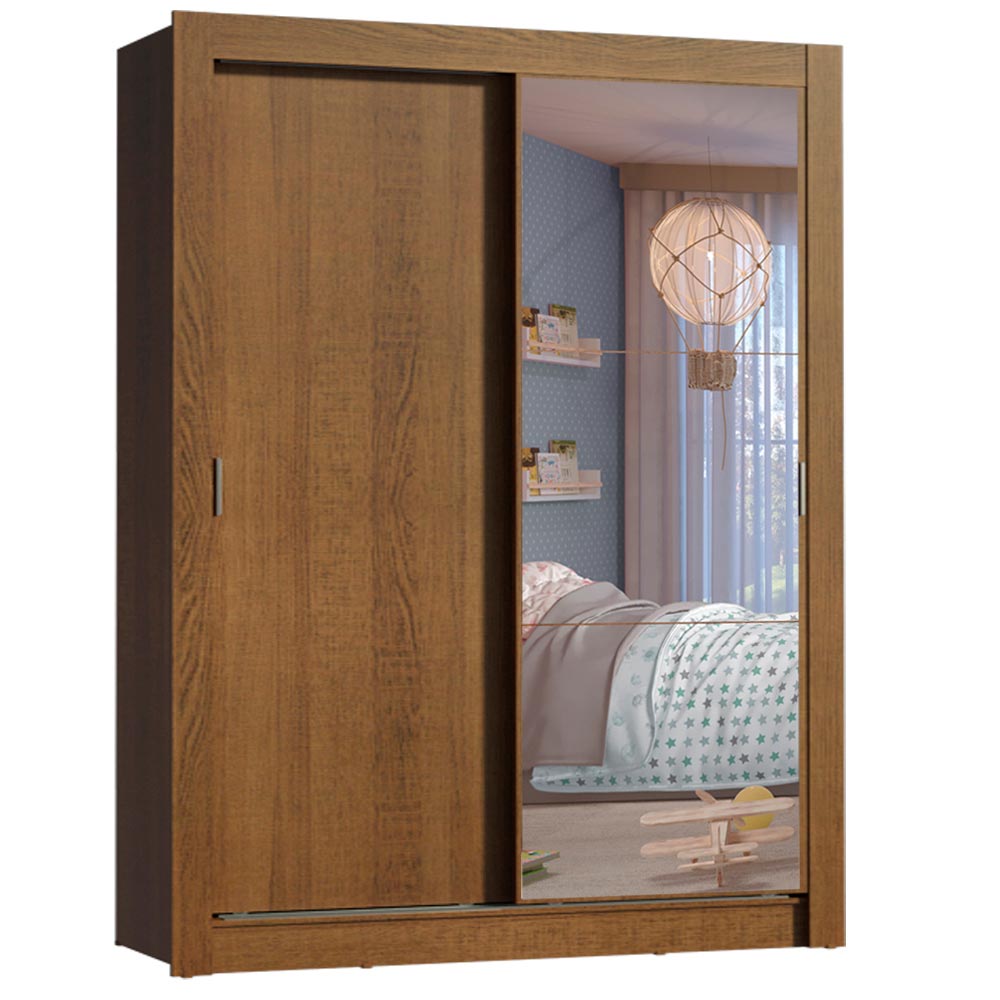Guarda-Roupa Infantil Madesa Theo 2 Portas de Correr com Espelho 4 Gavetas Rustic - Rustic