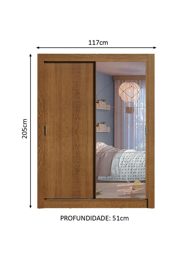 Guarda-Roupa Infantil Madesa Theo 2 Portas de Correr com Espelho 4 Gavetas Rustic