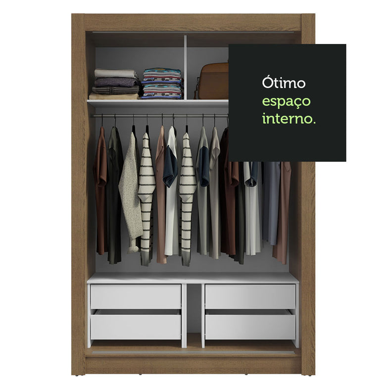 Guarda-Roupa Infantil Madesa Theo 2 Portas de Correr com Espelho 4 Gavetas Rustic