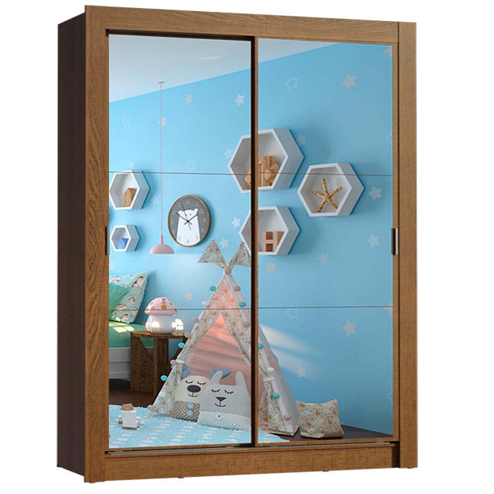 Guarda-Roupa Infantil Madesa Bento 2 Portas de Correr de Espelho 2 Gavetas Rustic - Rustic