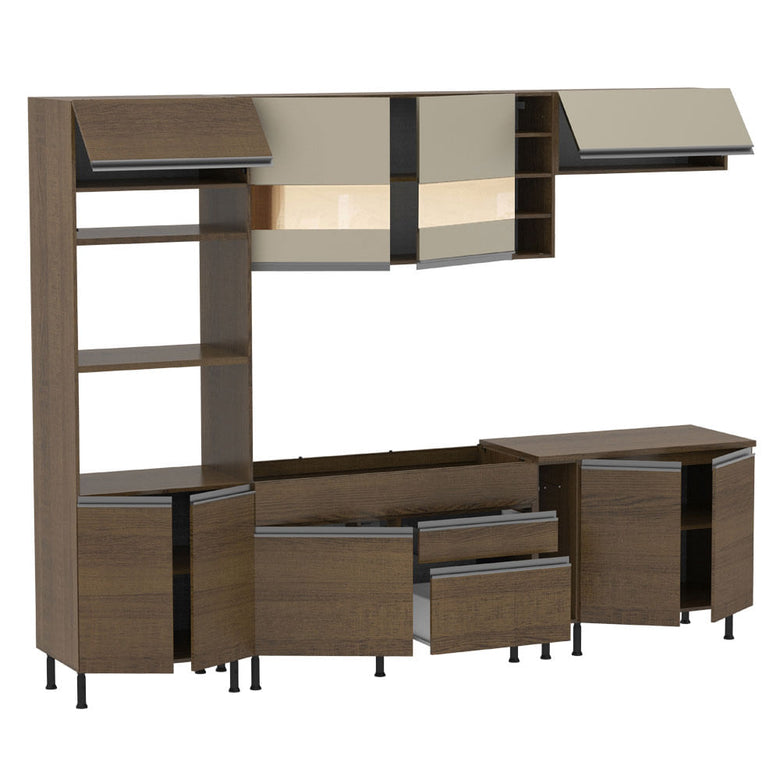 Armário de Cozinha Completa 290cm Rustic/Crema Vicenza Madesa 01
