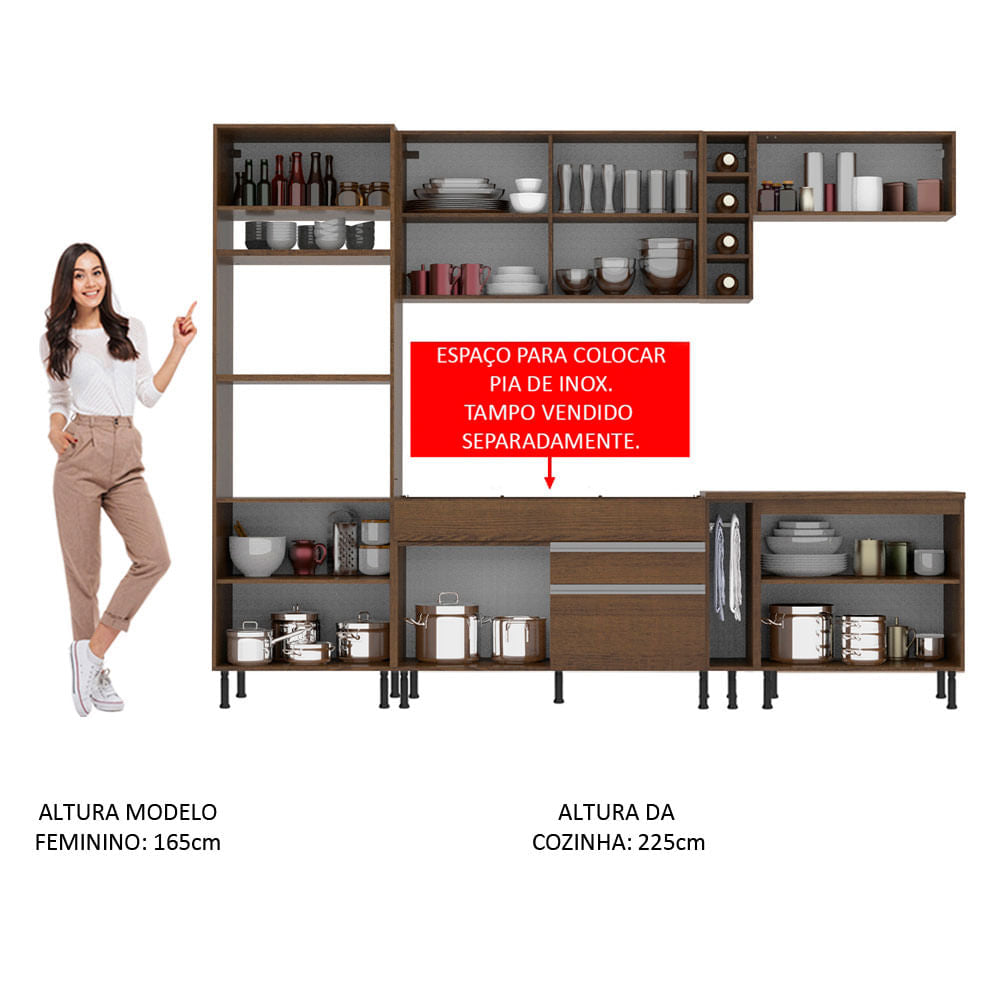 Armário de Cozinha Completa 290cm Rustic/Crema Vicenza Madesa 01