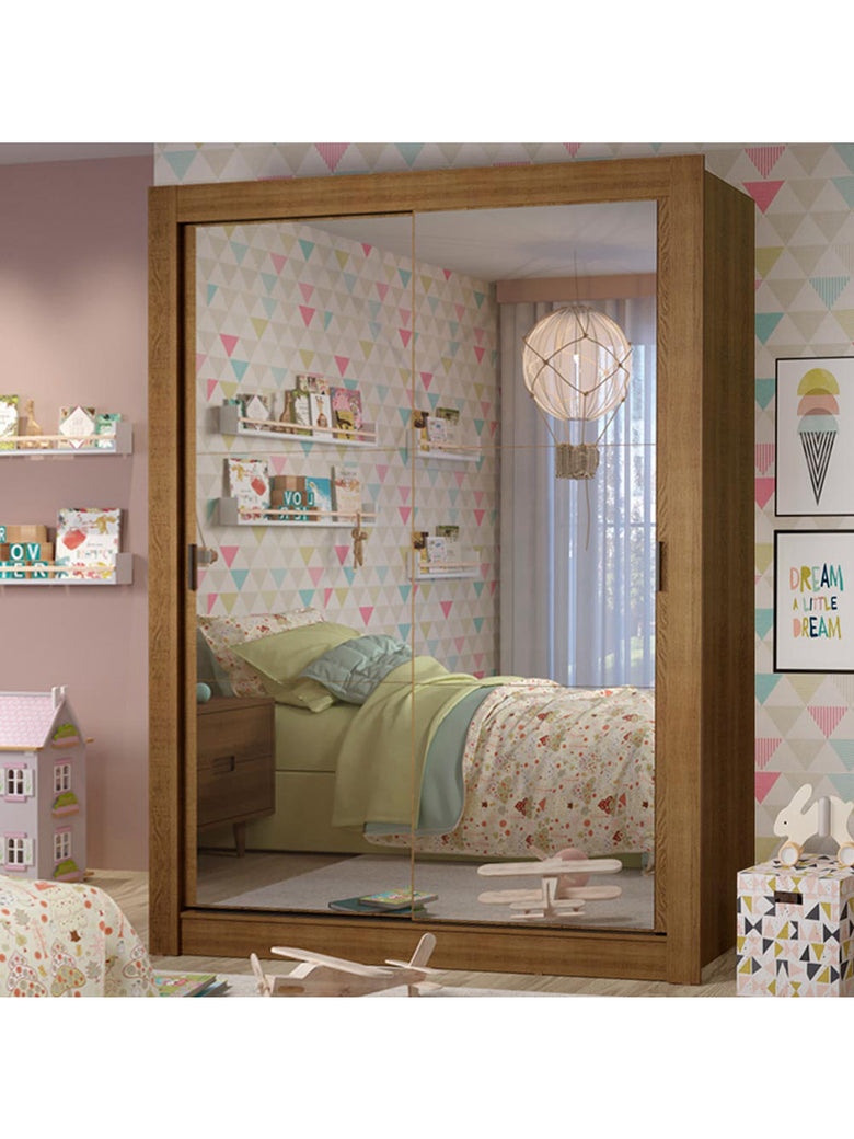 Guarda-Roupa Infantil Madesa Theo 2 Portas de Correr de Espelho 4 Gavetas Rustic