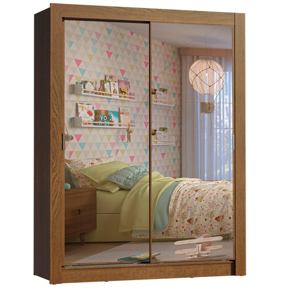Guarda-Roupa Infantil Madesa Theo 2 Portas de Correr de Espelho 4 Gavetas Rustic - Rustic
