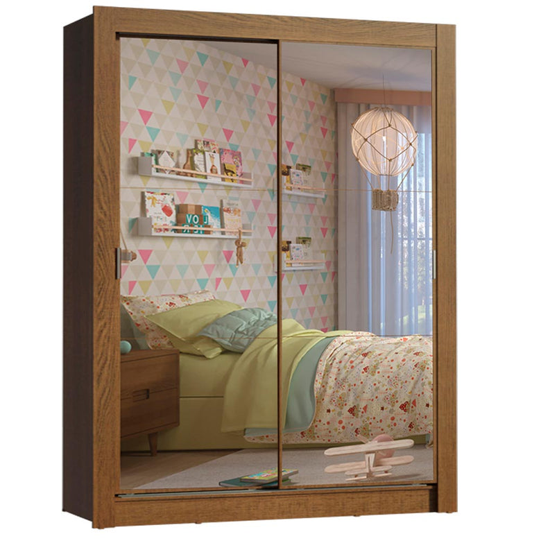 Guarda-Roupa Infantil Madesa Theo 2 Portas de Correr de Espelho 4 Gavetas Rustic