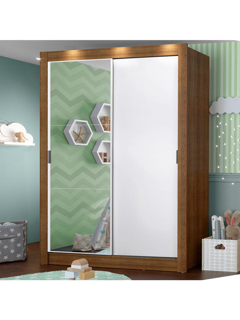 Guarda-Roupa Infantil Madesa Enzo 2 Portas de Correr com Espelho Rustic/Branco