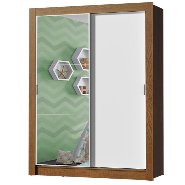 Guarda-Roupa Infantil Madesa Enzo 2 Portas de Correr com Espelho Rustic/Branco