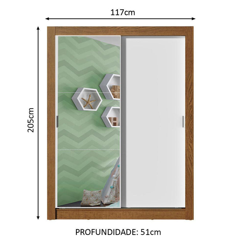 Guarda-Roupa Infantil Madesa Enzo 2 Portas de Correr com Espelho Rustic/Branco