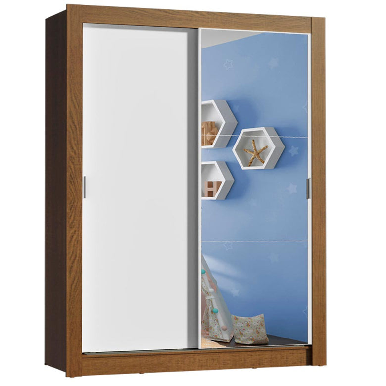 Guarda-Roupa Infantil Madesa Bento 2 Portas de Correr com Espelho 2 Gavetas Rustic/Branco
