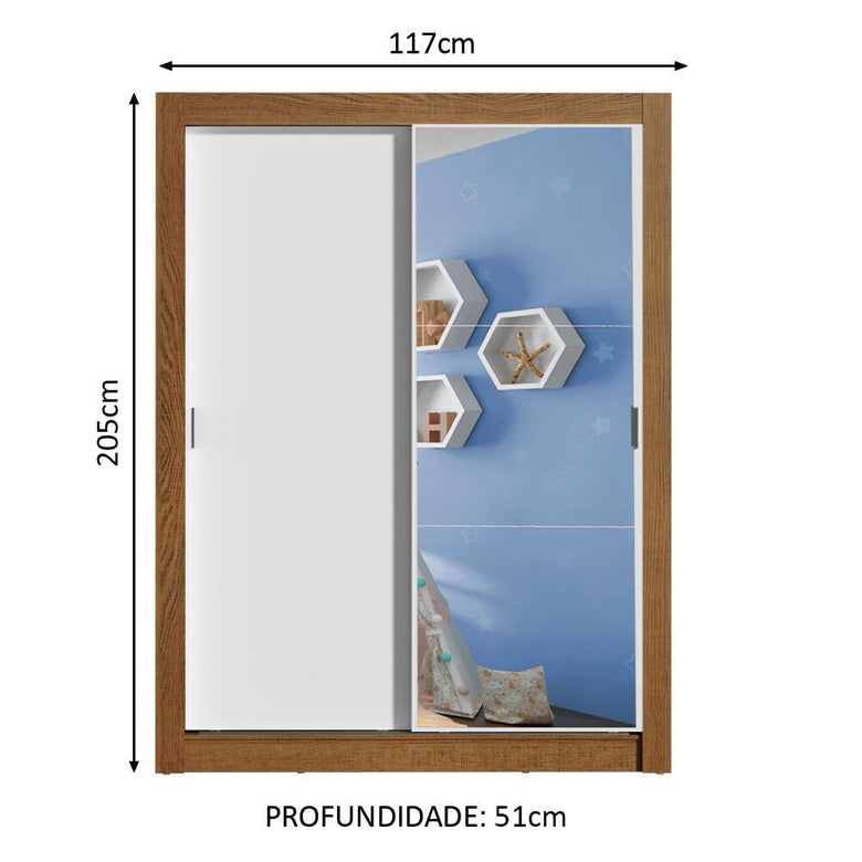 Guarda-Roupa Infantil Madesa Bento 2 Portas de Correr com Espelho 2 Gavetas Rustic/Branco