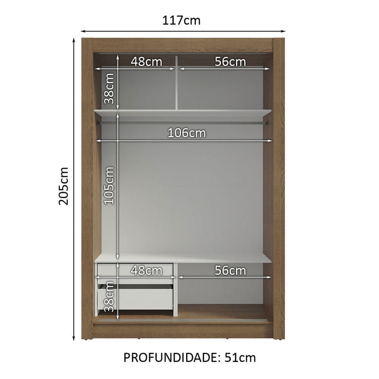Guarda-Roupa Infantil Madesa Bento 2 Portas de Correr com Espelho 2 Gavetas Rustic/Branco