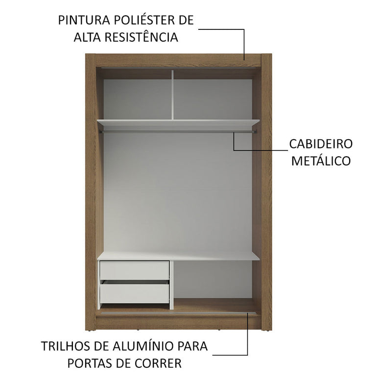 Guarda-Roupa Infantil Madesa Bento 2 Portas de Correr com Espelho 2 Gavetas Rustic/Branco