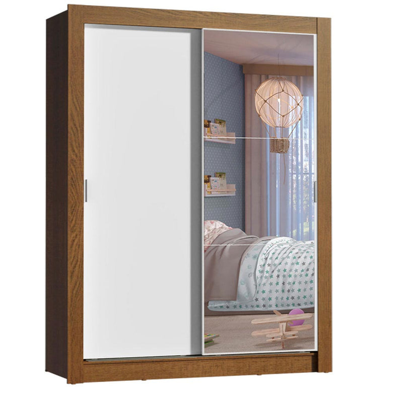 Guarda-Roupa Infantil Madesa Theo 2 Portas de Correr com Espelho 4 Gavetas Rustic/Branco