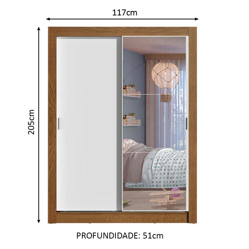 Guarda-Roupa Infantil Madesa Theo 2 Portas de Correr com Espelho 4 Gavetas Rustic/Branco