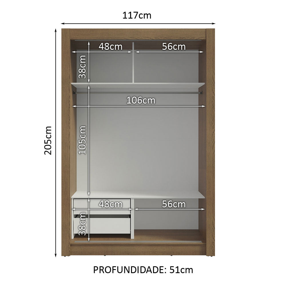 Guarda-Roupa Infantil Madesa Bento 2 Portas de Correr 2 Gavetas Rustic/Branco