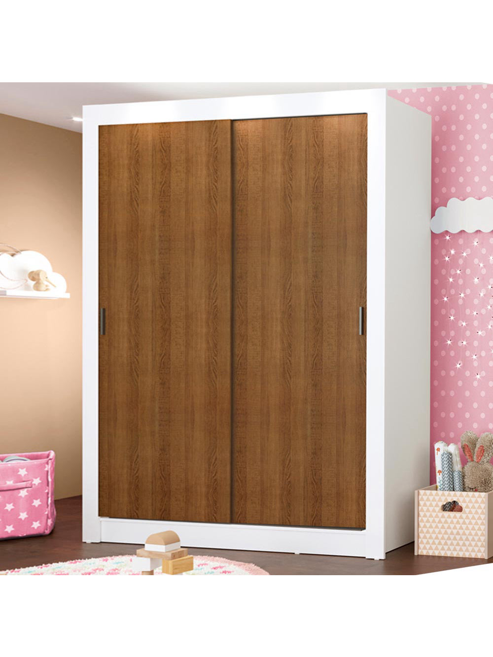 Guarda-Roupa Infantil Madesa Enzo 2 Portas de Correr Branco/Rustic - Branco/Rustic