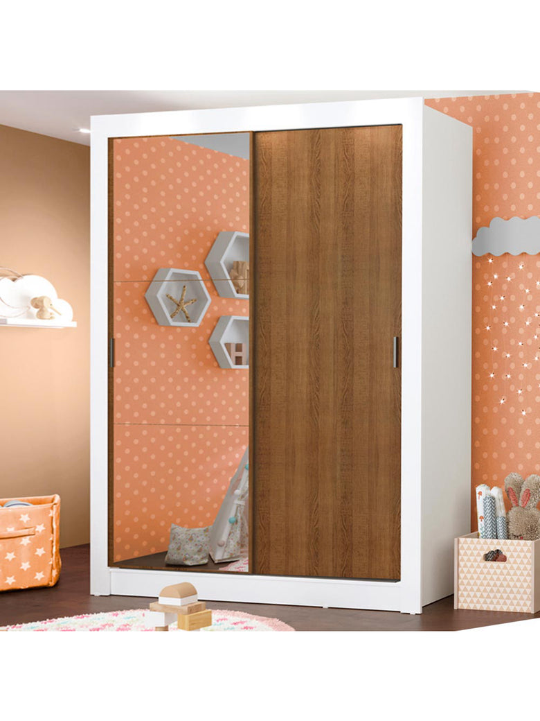 Guarda-Roupa Infantil Madesa Enzo 2 Portas de Correr com Espelho Branco/Rustic