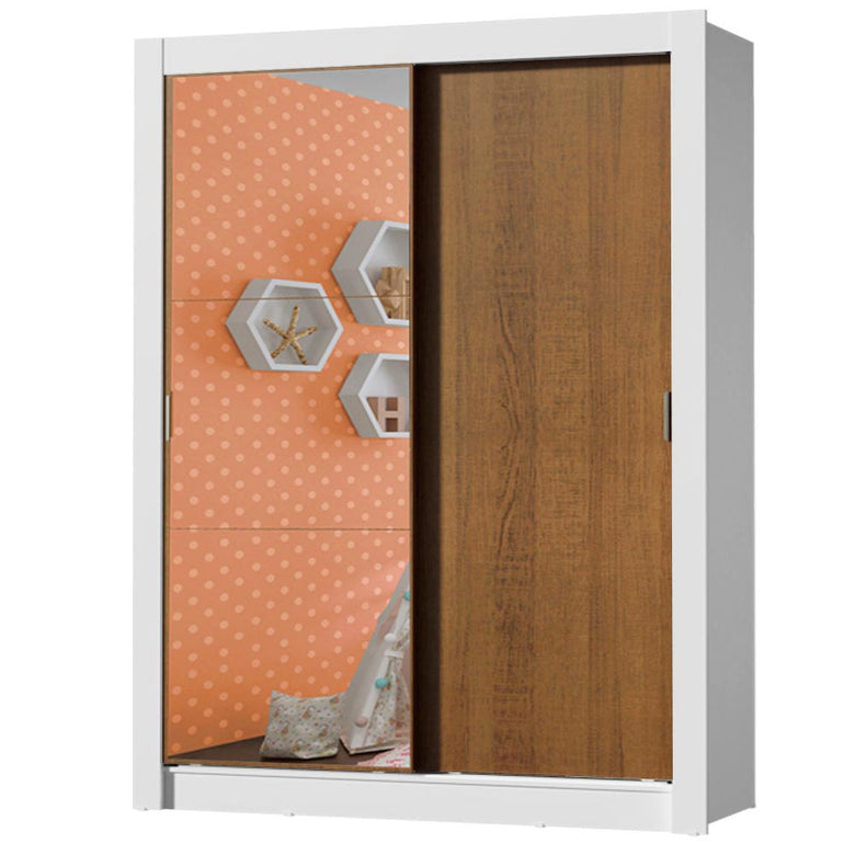 Guarda-Roupa Infantil Madesa Enzo 2 Portas de Correr com Espelho Branco/Rustic