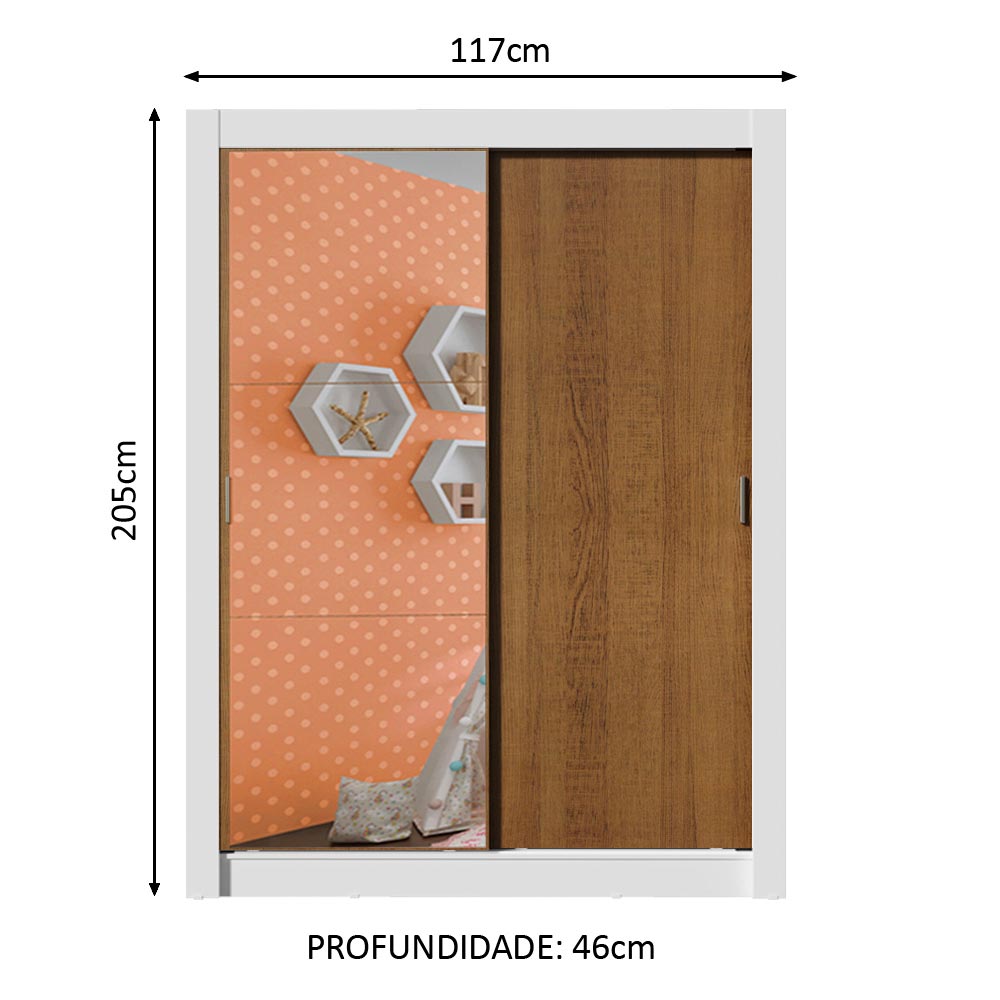 Guarda-Roupa Infantil Madesa Enzo 2 Portas de Correr com Espelho Branco/Rustic