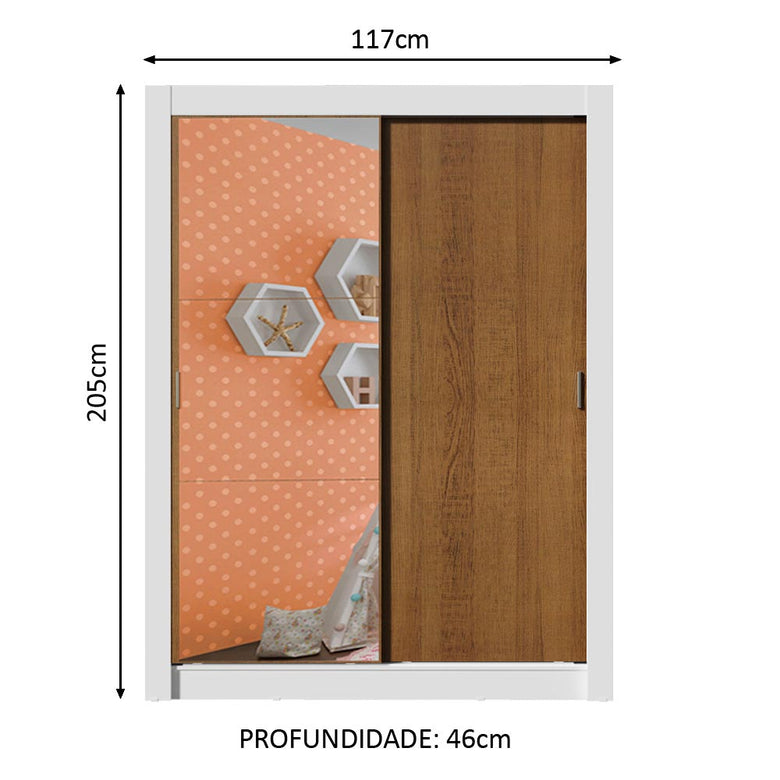 Guarda-Roupa Infantil Madesa Enzo 2 Portas de Correr com Espelho Branco/Rustic