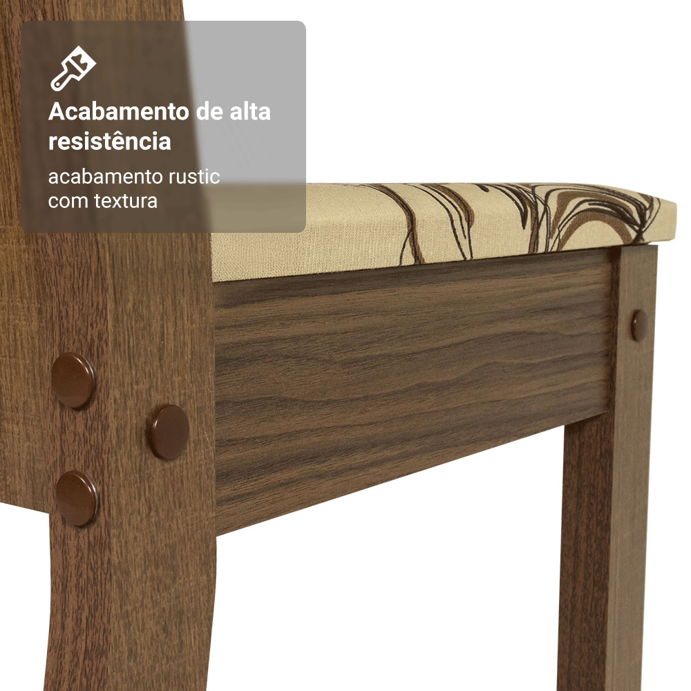Conjunto Sala de Jantar Madesa Analu Mesa Tampo de Madeira com 6 Cadeiras Rustic/Lírio Bege