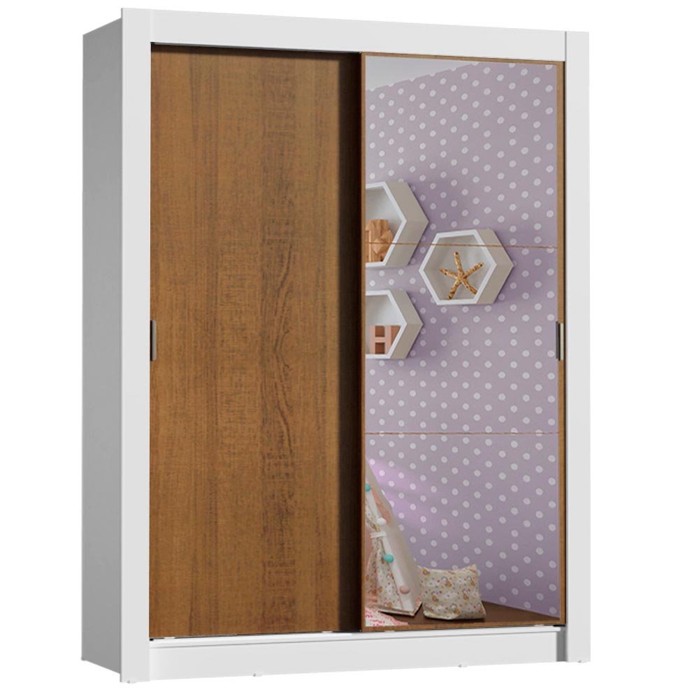 Guarda-Roupa Infantil Madesa Bento 2 Portas de Correr com Espelho 2 Gavetas Branco/Rustic - Branco/Rustic