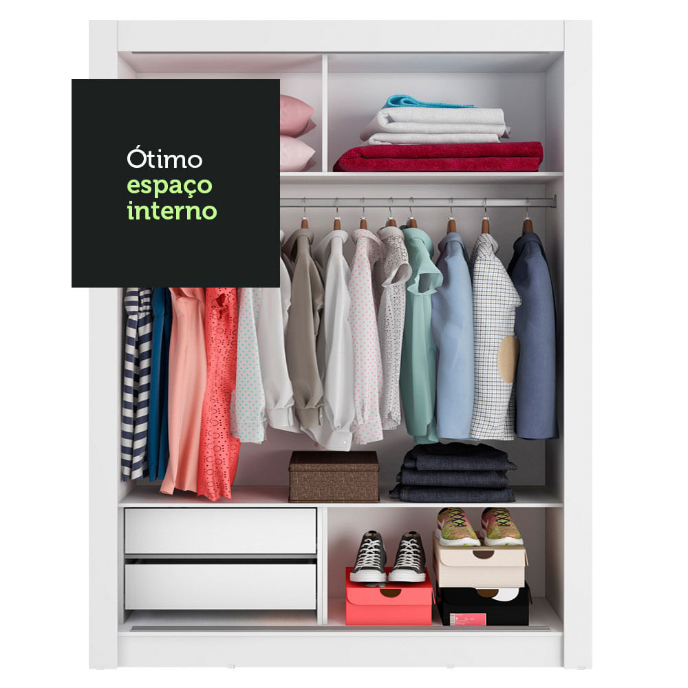 Guarda-Roupa Infantil Madesa Bento 2 Portas de Correr com Espelho 2 Gavetas Branco/Rustic