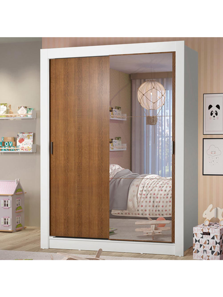 Guarda-Roupa Infantil Madesa Theo 2 Portas de Correr com Espelho 4 Gavetas Branco/Rustic