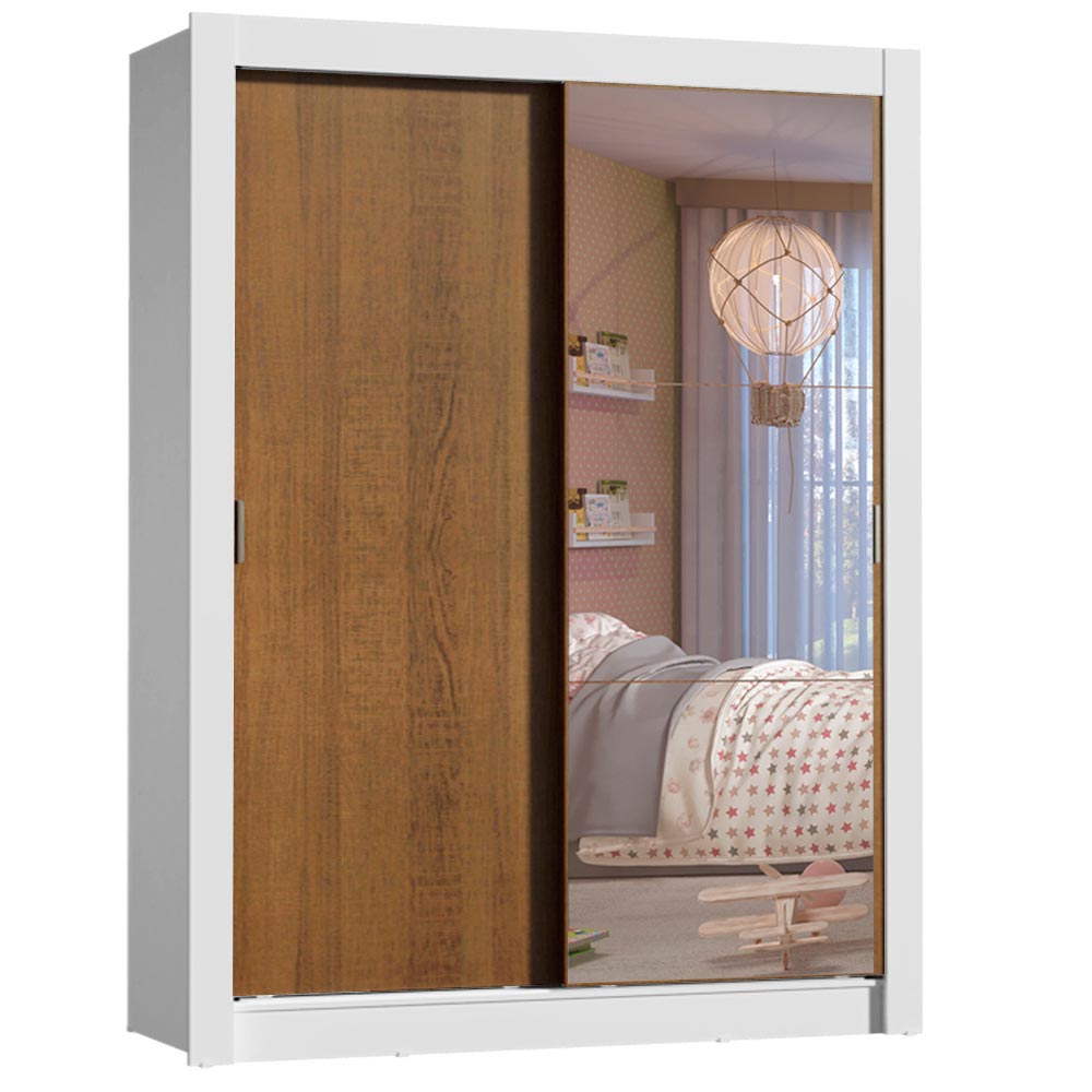 Guarda-Roupa Infantil Madesa Theo 2 Portas de Correr com Espelho 4 Gavetas Branco/Rustic - Branco/Rustic