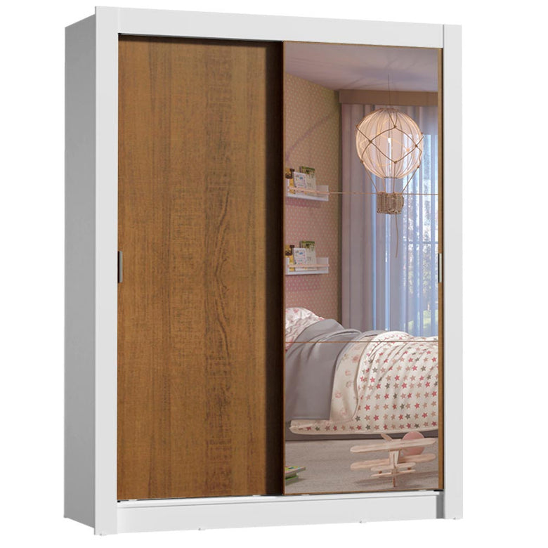 Guarda-Roupa Infantil Madesa Theo 2 Portas de Correr com Espelho 4 Gavetas Branco/Rustic