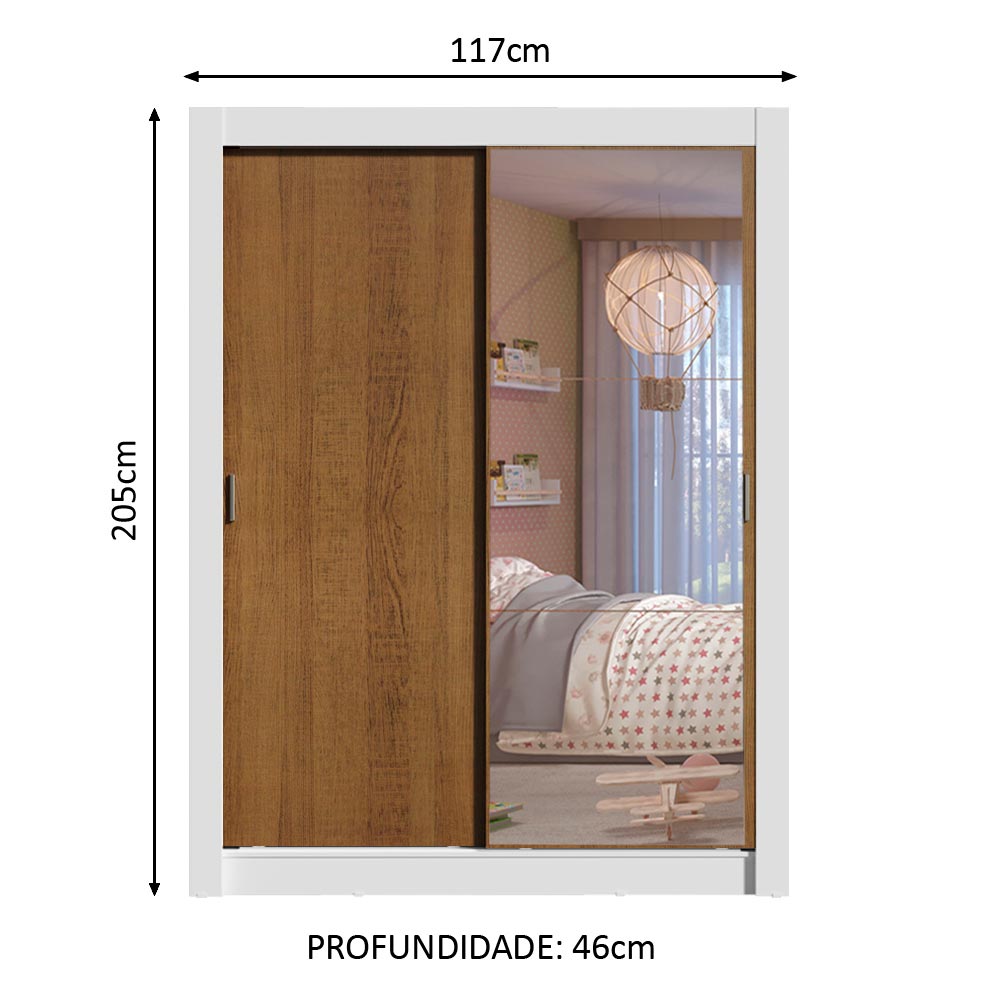 Guarda-Roupa Infantil Madesa Theo 2 Portas de Correr com Espelho 4 Gavetas Branco/Rustic