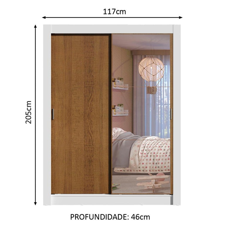 Guarda-Roupa Infantil Madesa Theo 2 Portas de Correr com Espelho 4 Gavetas Branco/Rustic