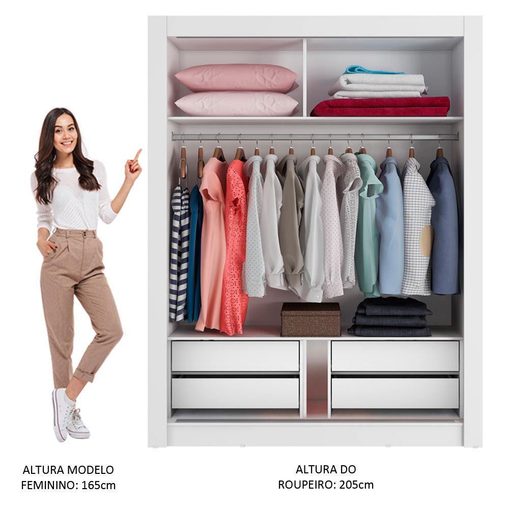 Guarda-Roupa Infantil Madesa Theo 2 Portas de Correr com Espelho 4 Gavetas Branco/Rustic