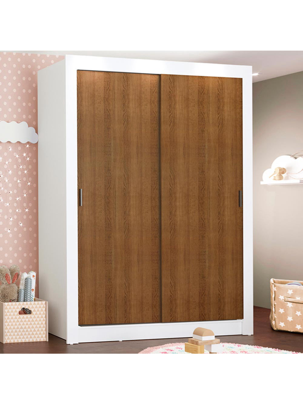 Guarda-Roupa Infantil Madesa Bento 2 Portas de Correr 2 Gavetas Branco/Rustic - Branco/Rustic