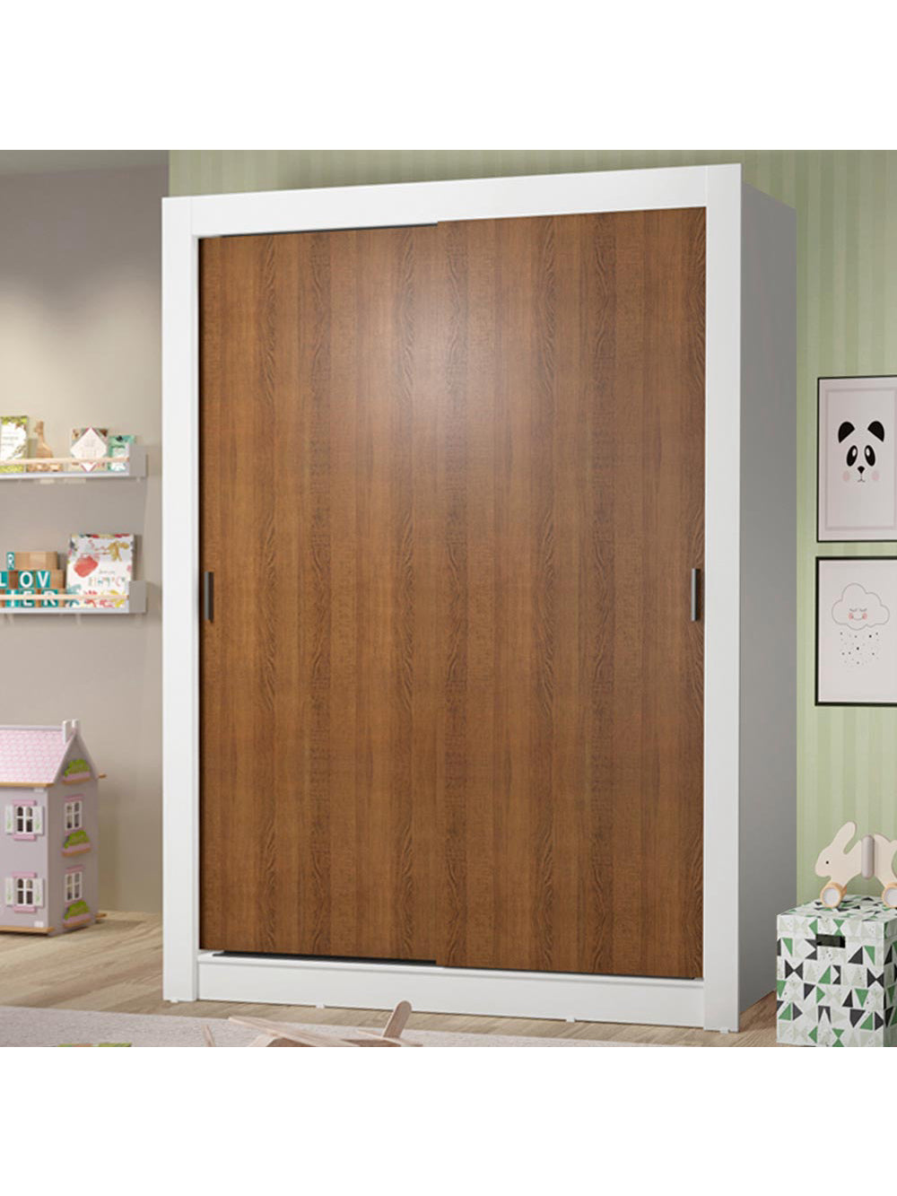 Guarda-Roupa Infantil Madesa Theo 2 Portas de Correr 4 Gavetas Branco/Rustic - Branco/Rustic