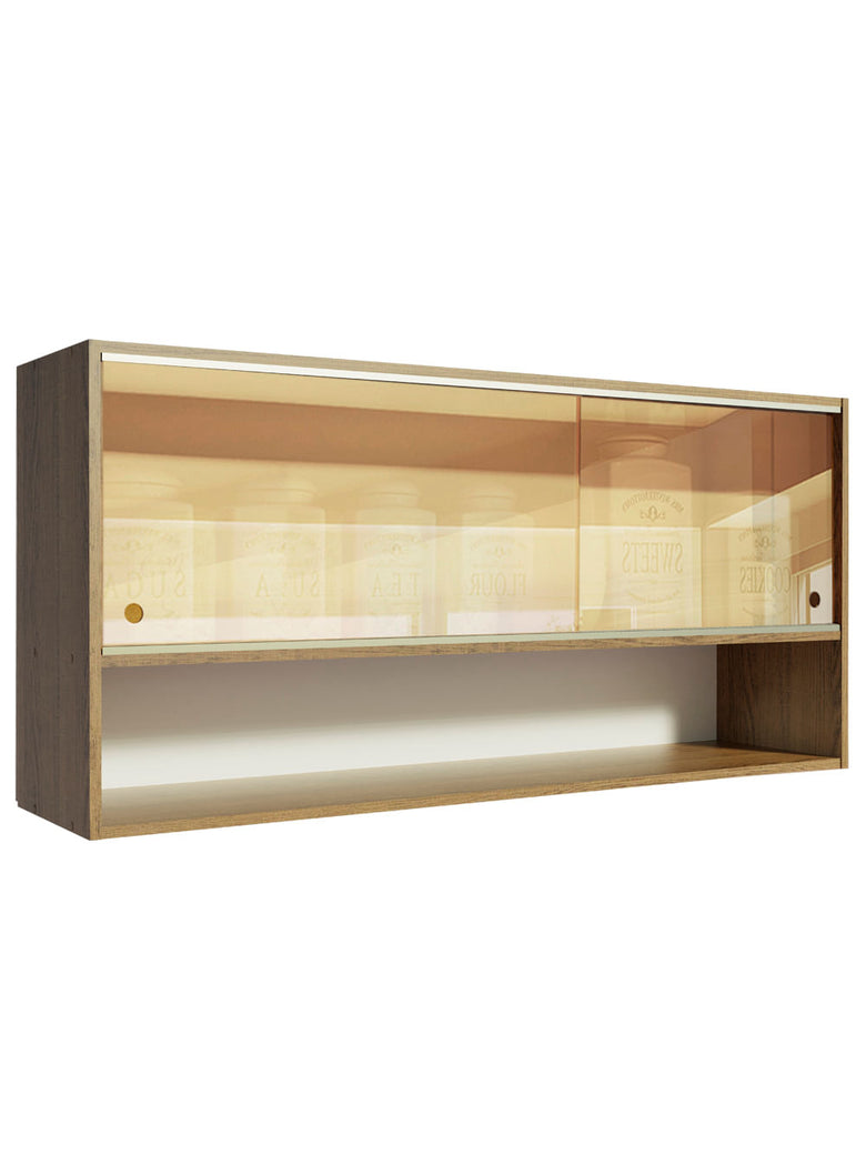 Armário Aéreo Madesa Emilly 2 Portas de Correr de Vidro Reflex com Nicho Aberto Rustic