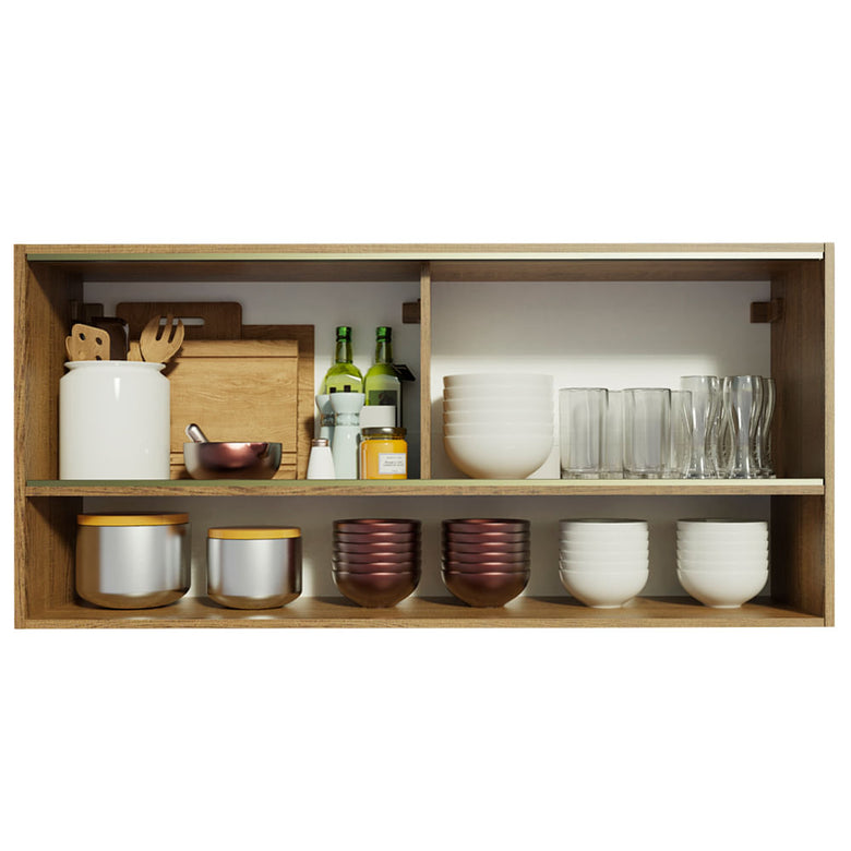 Armário Aéreo Madesa Emilly 2 Portas de Correr de Vidro Reflex com Nicho Aberto Rustic