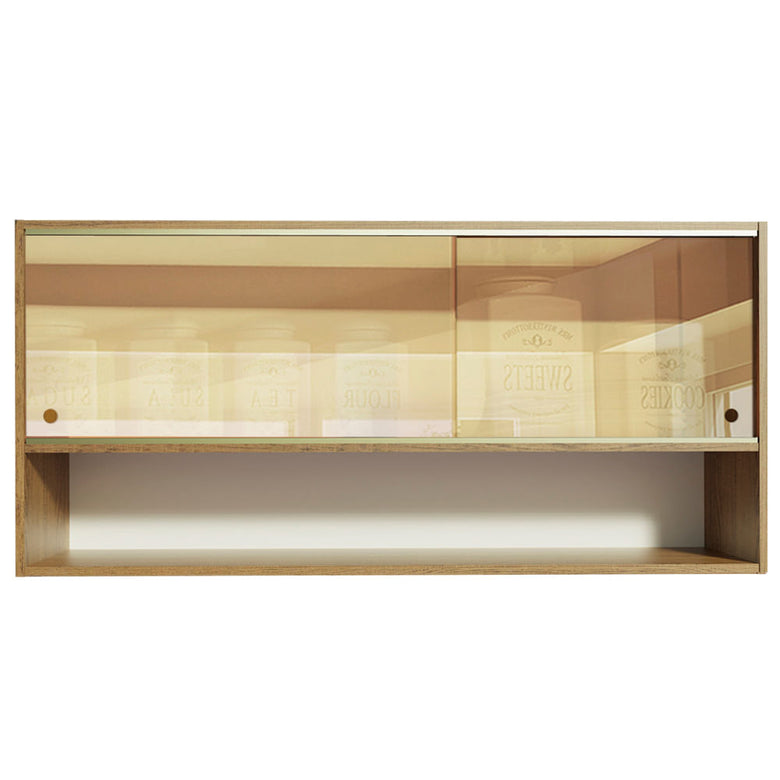 Armário Aéreo Madesa Emilly 2 Portas de Correr de Vidro Reflex com Nicho Aberto Rustic