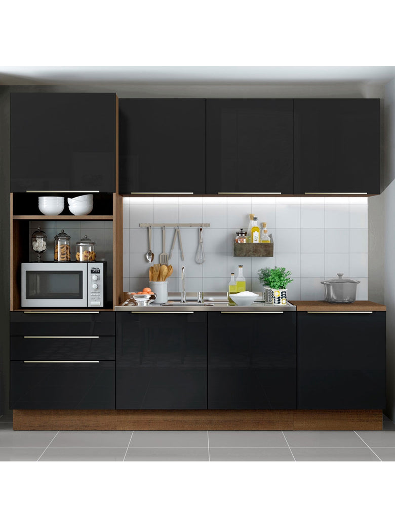 Armário de Cozinha Completa 240cm Rustic/Preto Lux Madesa 03