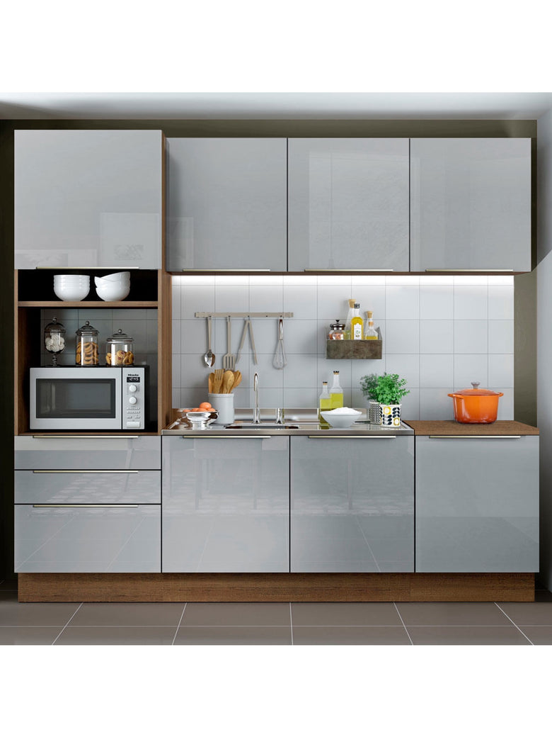 Armário de Cozinha Completa 240cm Rustic/Cinza Lux Madesa 03