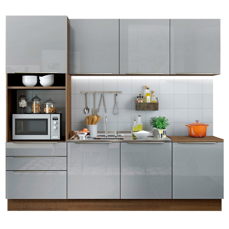 Armário de Cozinha Completa 240cm Rustic/Cinza Lux Madesa 03