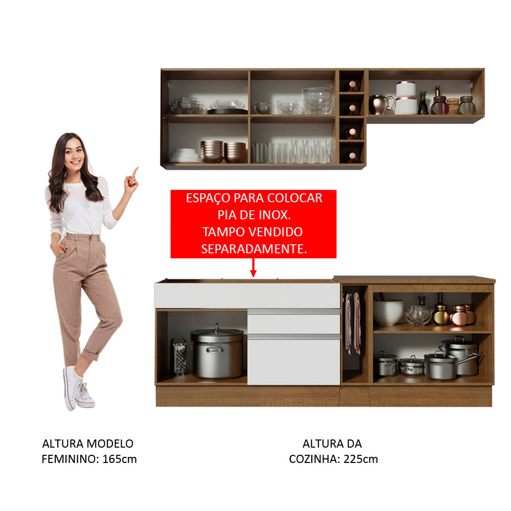 Armário de Cozinha Completa 220cm Rustic/Branco/Rustic Parma Madesa 02